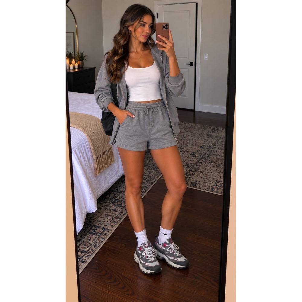 Skechers DLites Grey White Pink Memory Foam Sneakers 11942 Womens Size 8
